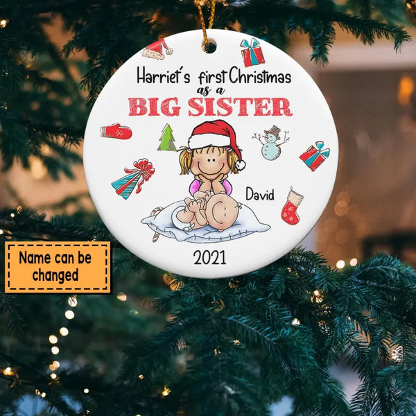 Big Sister's First Christmas Ornament, Personalized Sibling Ornament, Big Brother Little New Baby Keepsake, Pregnancy Announcement Ornament