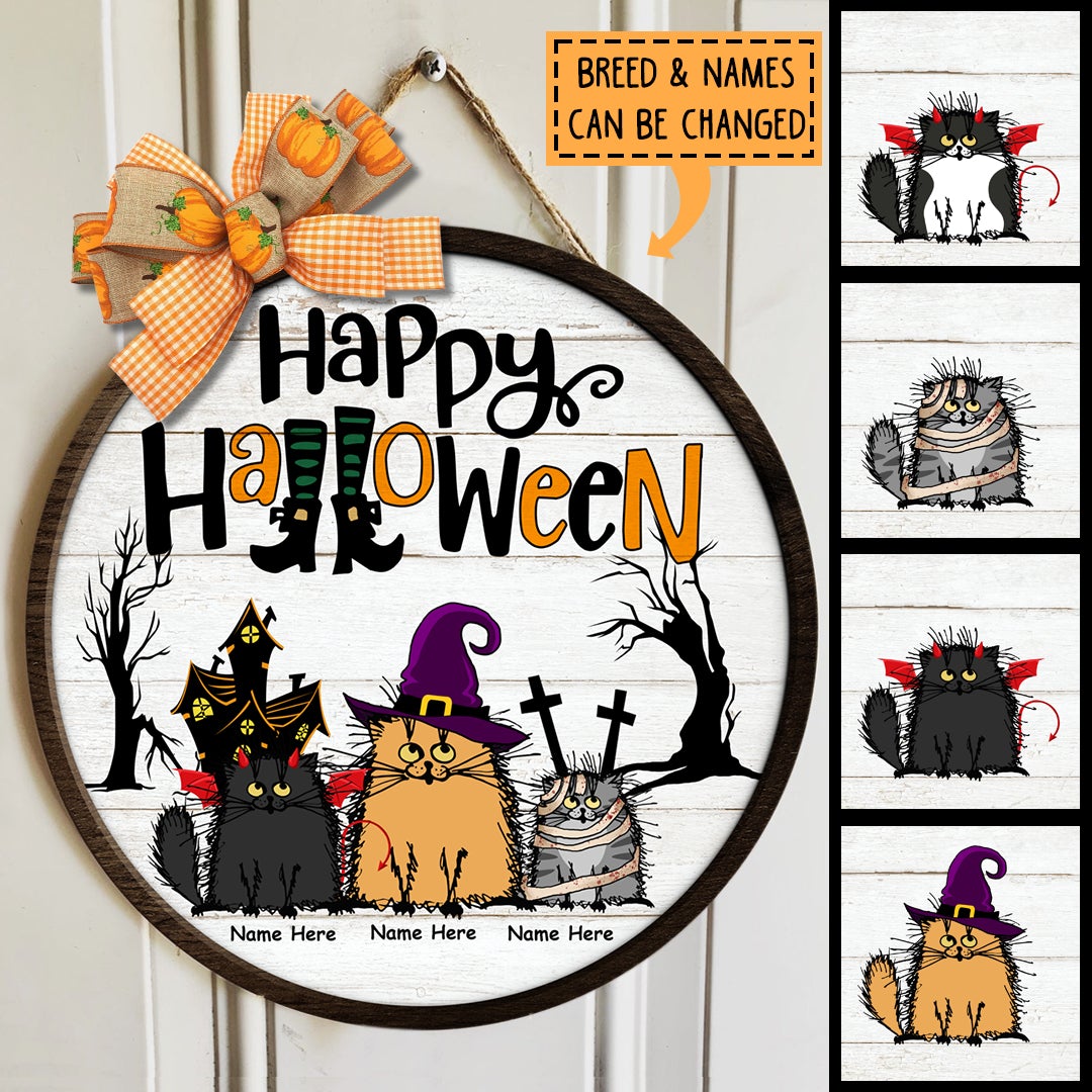 Halloween Custom Wooden Signs, Happy Halloween Gifts For Cat Lovers, H