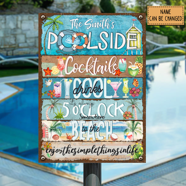 Pawzity Metal Poolside Sign, Gifts For Family, Cocktails Cool Drinks It's Always 5 O'clock Hawaiian Styles Signs