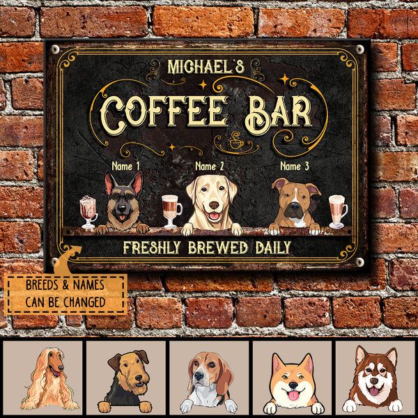 Pawzity Metal Coffee Bar Sign, Gifts For Dog Lovers, Freshly Brewed Daily Vintage Signs