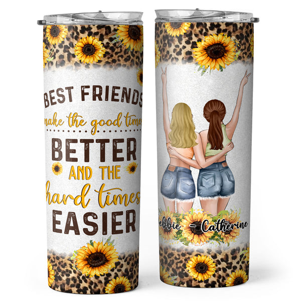 Birthday Gifts for Best Friend, Bestie, BFF - Friendship Quote & Sunflower Decor - Personalized Skinny Tumbler