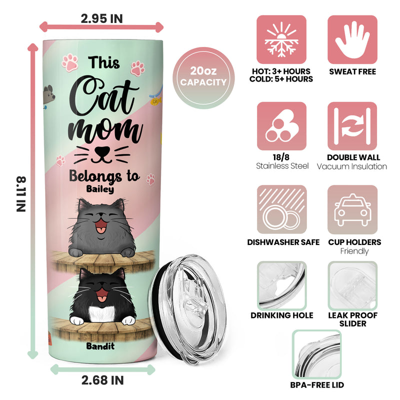 This Cat Mom Belongs To - Pastel Color - Personalized Cat Tumbler