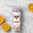 My Life Is Ruled By A Tiny Furry Overlord - Cats And Flower - Personalized Cat Pink Tumbler