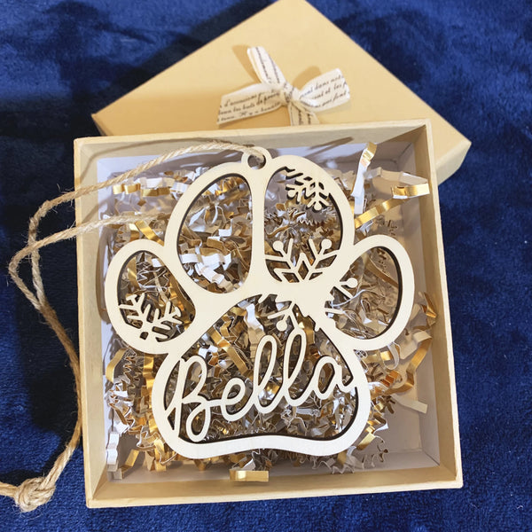 Personalized Dog Cat Paw Laser Cut Wood Christmas Ornaments - Holiday Ornaments For Dog Lovers And Cat Lovers