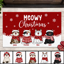 Christmas Personalized Doormat, Gifts For Cat Lovers, Meowy Christmas Cats In Snow Red Front Door Mat