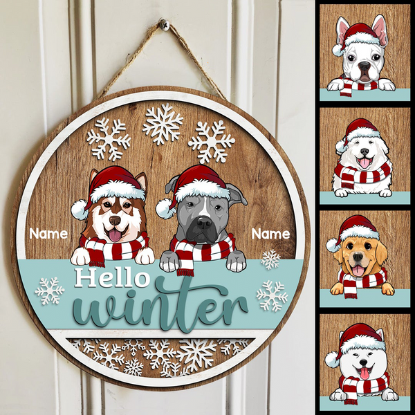 Christmas Door Decorations, Gifts For Dog Lovers, Hello Winter Brown & Mint Background Welcome Door Signs , Dog Mom Gifts