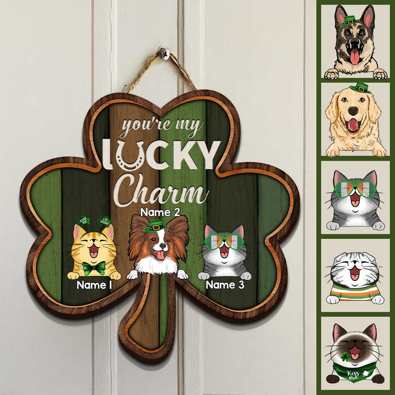 St. Patrick's Day Custom Wooden Signs, Gifts For Pet Lovers, You're My Lucky Charm Shamrock Shaped