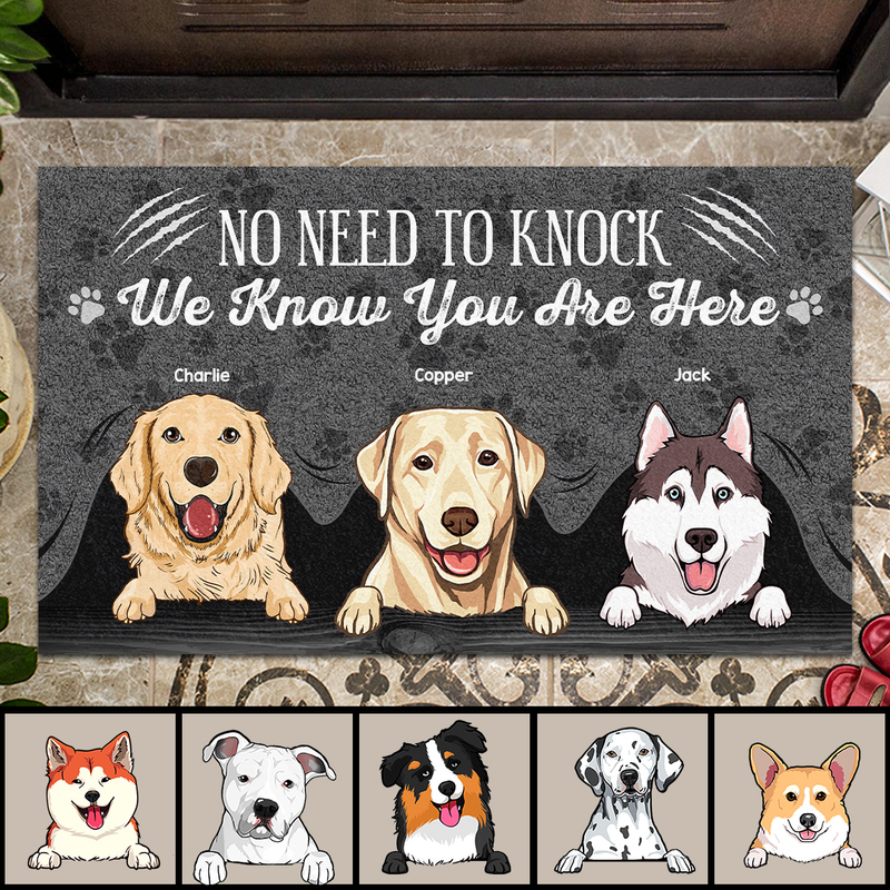 Pawzity No Need To Knock Custom Doormat, Gifts For Dog Lovers, I Know You Are Here Gray Front Door Mat