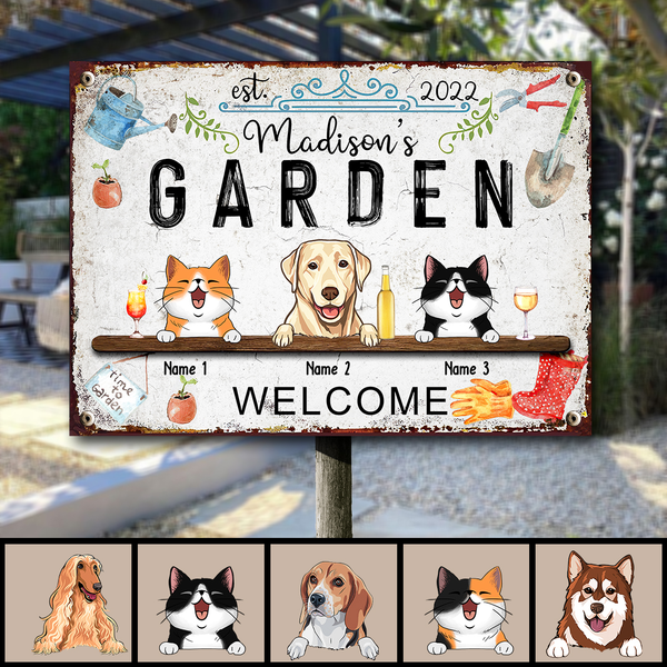 Metal Garden Sign, Gifts For Pet Lovers, Personalized Family Name Garden Tools Welcome Signs, Housewarming Gifts