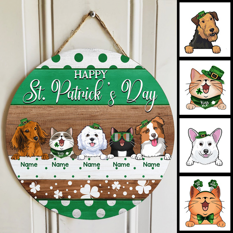St. Patrick's Day Custom Wooden Signs, Gifts For Pet Lovers, Polka Dots Custom Signs Outdoor