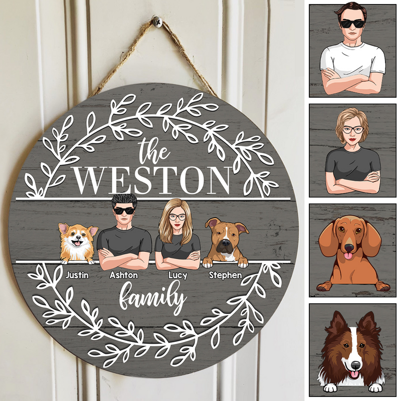 Pawzity Personalized Wood Sign, Gifts For Dog Lovers, A Couple & Their Dogs Laurel Wreath Family Name Sign