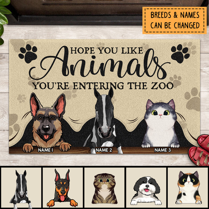 Pawzity Custom Doormat, Gifts For Pet Lovers, Hope You Like Animals You're Entering Dog Cat & Horse