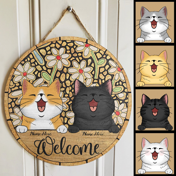 Pawzity Welcome Door Signs, Gifts For Cat Lovers, Dragonfly Custom Wooden Signs , Cat Mom Gifts