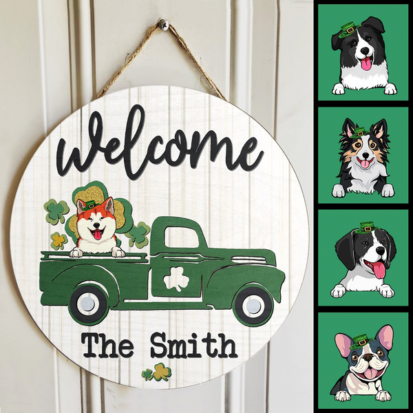 St. Patrick's Day Welcome Door Signs, Gifts For Dog Lovers, Vintage Truck Round Welcome Sign , Dog Mom Gifts