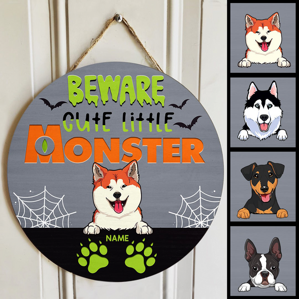 Halloween Welcome Door Signs, Gifts For Dog Lovers, Beware Cute Little Monster , Dog Mom Gifts