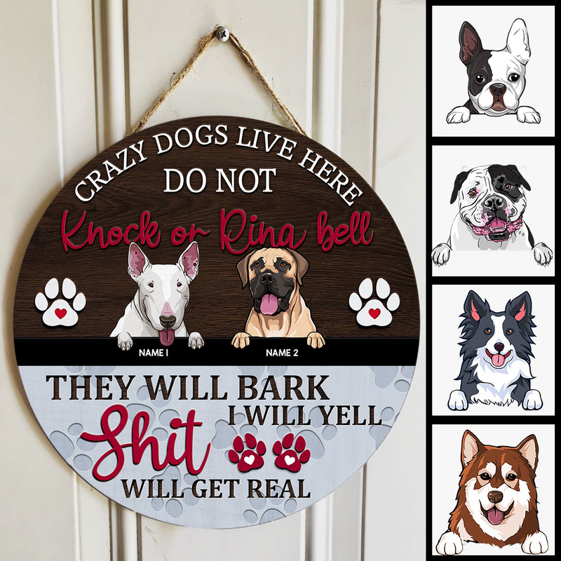 Pawzity Custom Wooden Signs, Gifts For Dog Lovers, Crazy Dogs Live Here Do Not Knock Or Ring Bell They Will Bark , Dog Mom Gifts