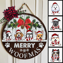 Christmas Dog Welcome Door Sign, Gift For Dog Lovers, Merry Woofmas Funny Signs, Vintage White & Brown , Dog Mom Gifts