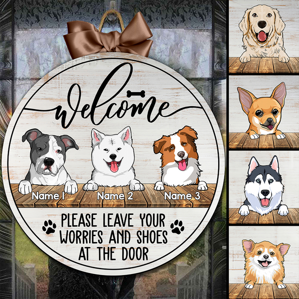 Pawzity Custom Wooden Sign, Gifts For Dog Lovers, Please Leave Your Worries And Shoes At The Door Welcome Signs