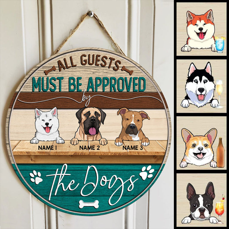 Pawzity All Guests Must Be Approved By The Dog Welcome Door Sign, Gifts For Dog Lovers, Light Brown & Blue Funny Signs , Dog Mom Gifts
