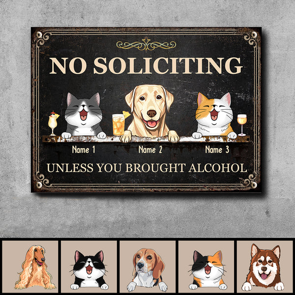 Pawzity Metal Yard Sign, Gifts For Pet Lovers, No Soliciting Unless You Brought Alcohol Vintage Signs