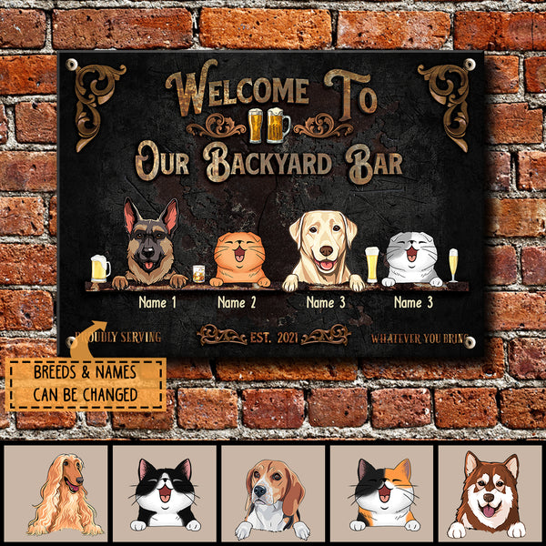 Pawzity Metal Backyard Bar Sign, Gifts For Pet Lovers, Proudly Serving Whatever You Bring Black Welcome Signs
