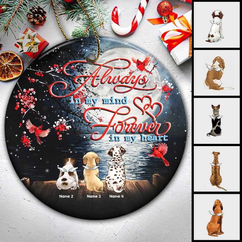 Always In My Mind Forever In My Heart Circle Ceramic Ornament - Personalized Angel Dog Decorative Christmas Ornament