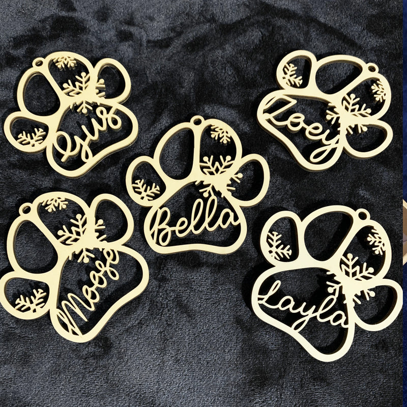 Personalized Dog Cat Paw Laser Cut Wood Christmas Ornaments - Holiday Ornaments For Dog Lovers And Cat Lovers