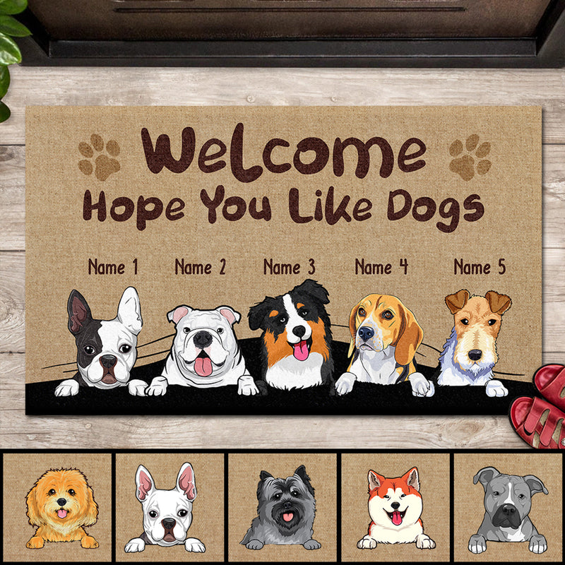 Pawzity Welcome Mat, Gifts For Pet Lovers, Welcome Hope You Like Dogs Dog Peeking From Curtain Front Door Mat