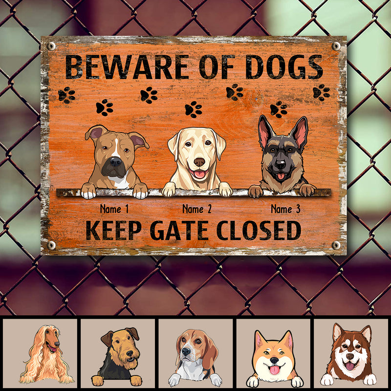 Pawzity Beware Of Dogs Metal Yard Sign, Gifts For Dog Lovers, Keep Gate Closed Funny Warning Signs
