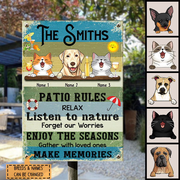 Pawzity Metal Pool Sign, Gifts For Pet Lovers, Patio Rules Relax Listen To Nature, Dog & Cat Personalized Metal Sign