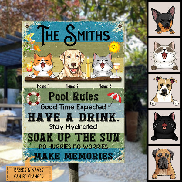 Pawzity Metal Pool Sign, Gifts For Pet Lovers, Pool Rules Good Time Expected, Dog & Cat Personalized Metal Sign