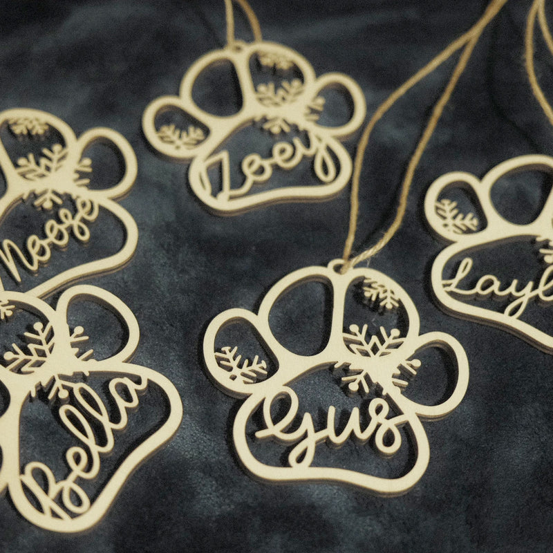 Personalized Dog Cat Paw Laser Cut Wood Christmas Ornaments - Holiday Ornaments For Dog Lovers And Cat Lovers
