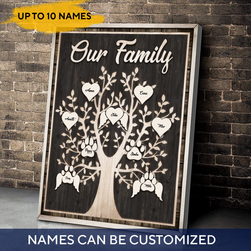 Family Tree Customized Paws And Family Names Canvas