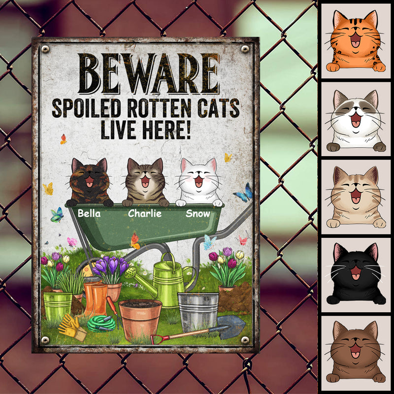 Pawzity Warning Metal Garden Sign, Gifts For Cat Lovers, Beware Spoiled Rotten Cats Live Here Funny Warning Signs