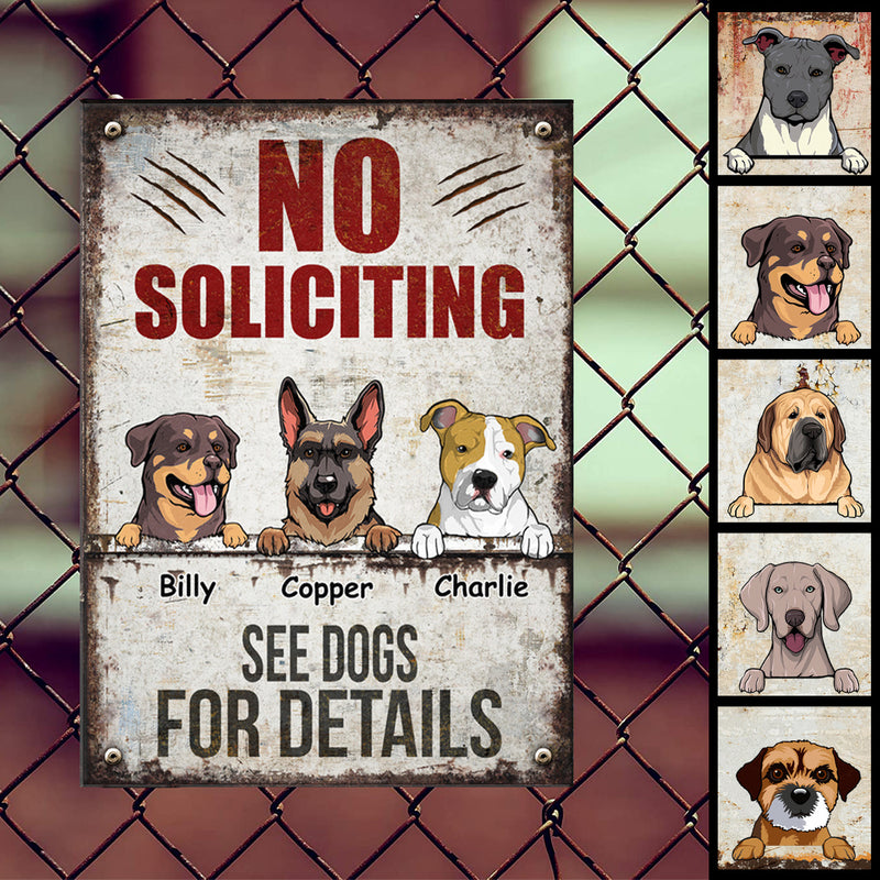 Pawzity No Soliciting Metal Yard Sign, Gifts For Dog Lovers, See Dogs For Detail Warning Signs