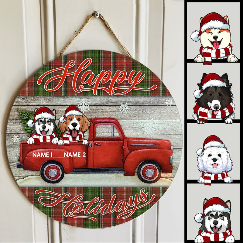 Christmas Dog Welcome Door Sign, Gift For Dog Lovers, Happy Holiday Red Truck & Plaid Home Sweet Home Signs , Dog Mom Gifts