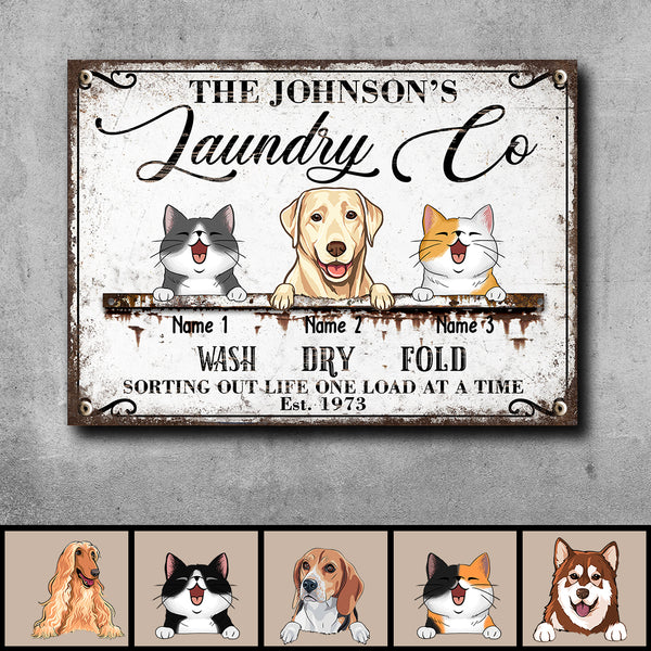 Pawzity Metal Laundry Sign, Gifts For Pet Lovers, Wash Dry Fold Personalized Housewarming Gifts