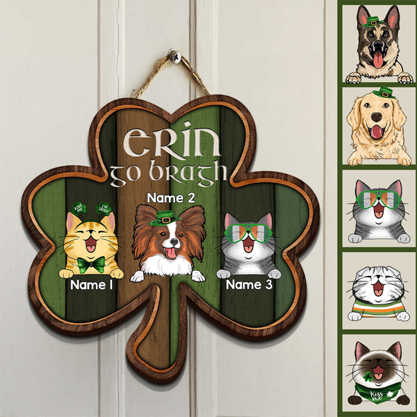 St. Patrick's Day Custom Wooden Signs, Gifts For Pet Lovers, Erin Go Bragh Shamrock Shaped Personalized Wood Sign