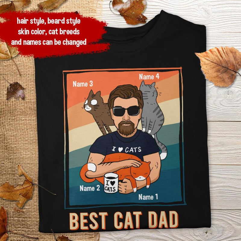 Best Cat Dad - Retro Style - Personalized Cat Lovers T-shirt