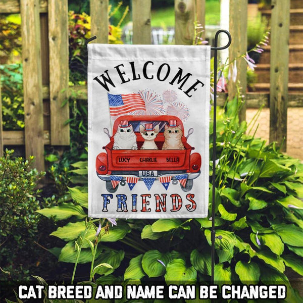 Welcome - Patriotic Cat - Personalized Cat Garden Flag