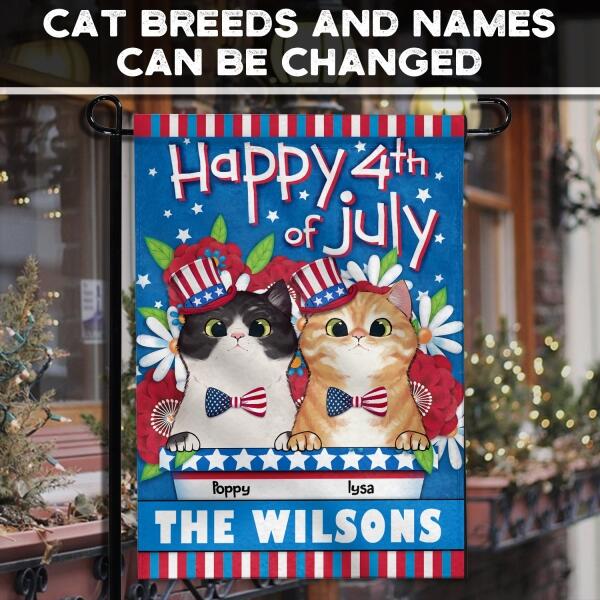 Happy 4th Of July - Patriotic Cats - Personalized Cat Garden Flag