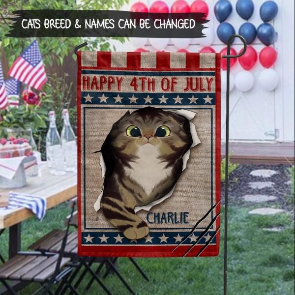 Happy 4Th Of July - Cats Torn Paper - Personalized Cat Garden Flag