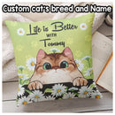 Life Is Better With Cats - Personalized Cat Green Pillow