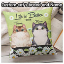 Life Is Better With Cats - Personalized Cat Green Pillow