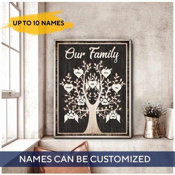 Family Tree Customized Paws And Family Names Canvas