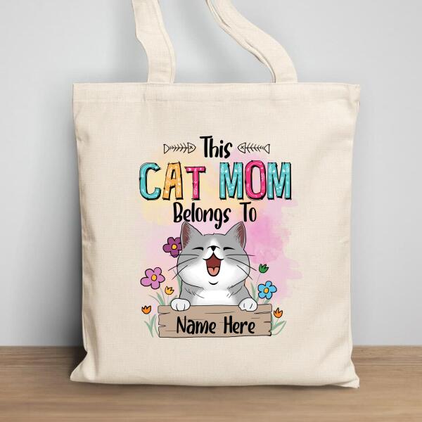 This Cat Mom Belongs To - Pastel Color - Personalized Cat Tote Bag