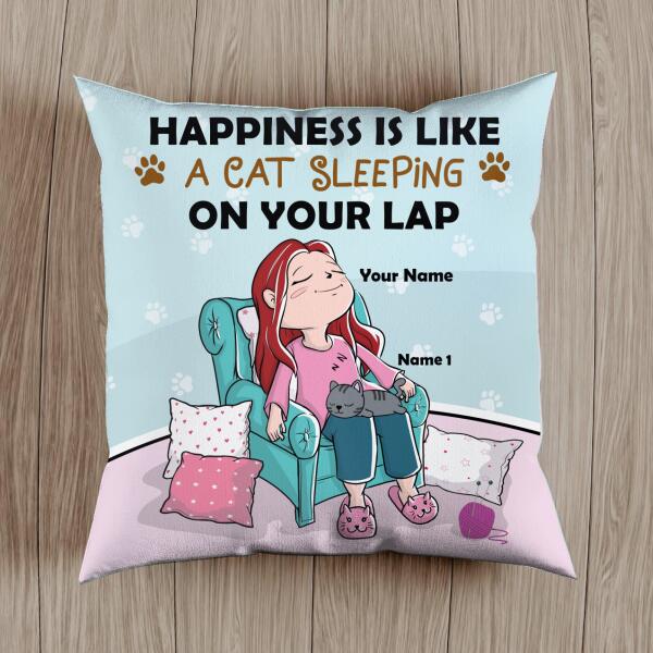 Happiness Is Like A Cat Sleeping On Your Lap - Personalized Cat Pillow