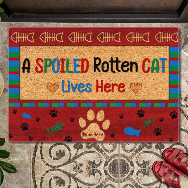 Pawzity Personalized Doormat, Gifts For Cat Lovers, A Spoiled Rotten Cat Lives Here Front Door Mat