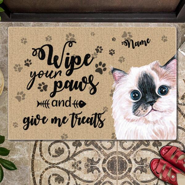 Pawzity Personalized Doormat, Gifts For Cat Lovers, Wipe Your Paws And Give Me Treats Front Door Mat
