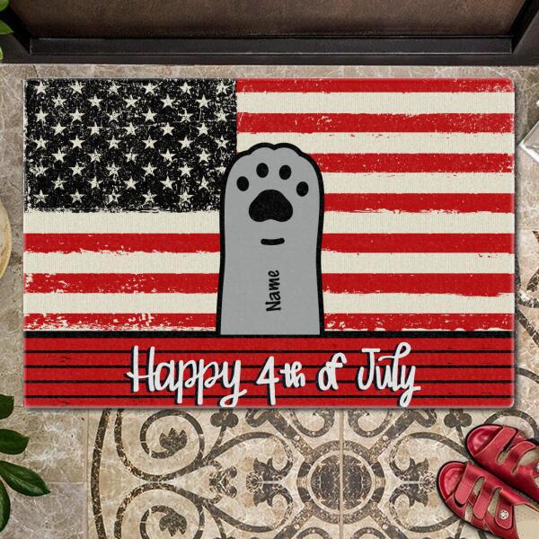 ﻿Pawzity Personalized Doormat, Gifts For Cat Lovers, Happy Fourth Of July American Flag Outdoor Door Mat